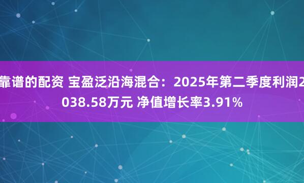 靠谱的配资 宝盈泛沿海混合：2025年第二季度利润2038.58万元 净值增长率3.91%